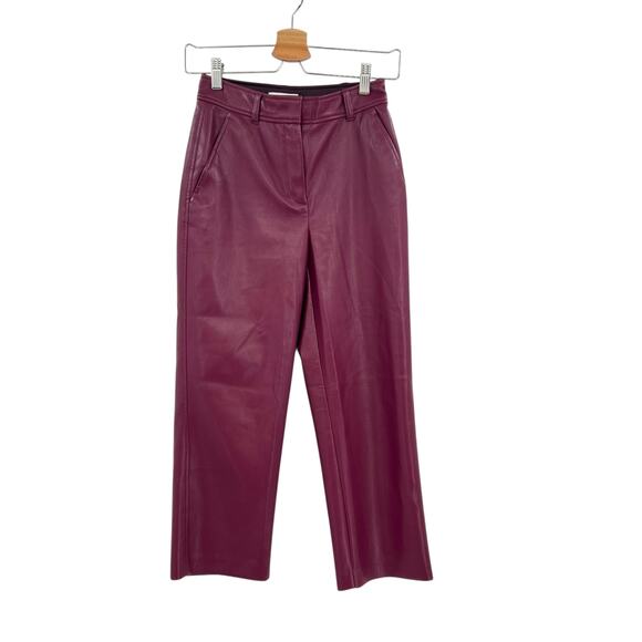 Aritzia Babaton Command Cropped Pants Trouser Vegan Faux Leather Purple Size 0 - Picture 2 of 11